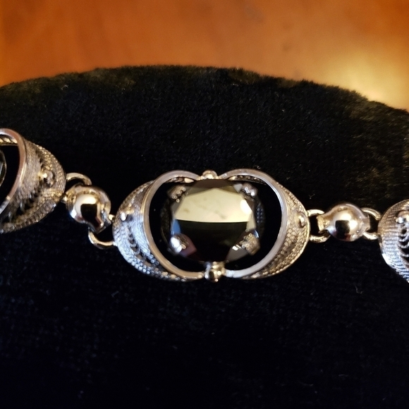 VINTAGE 50s Sorrento Sterling & Hematite 16" Necklace & Screw Post Earring Set - Picture 10 of 15